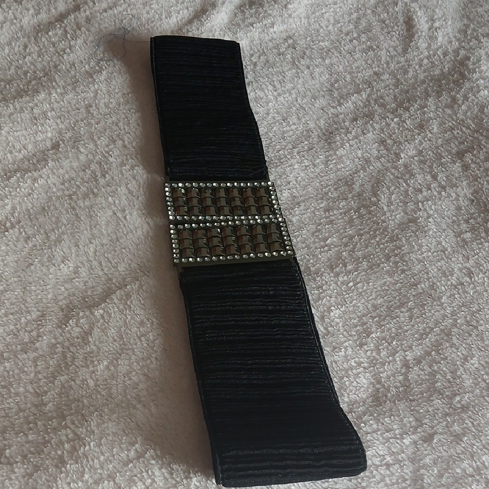 XOXO Black Elastic Belt with Rhinestone Buckle